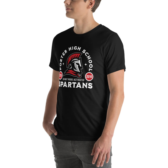 Man wearing Porter High School Spartans Black Premium Unisex T-shirt 208