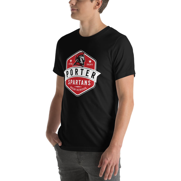 Man wearing Porter High School Spartans Black Premium Unisex T-shirt 209