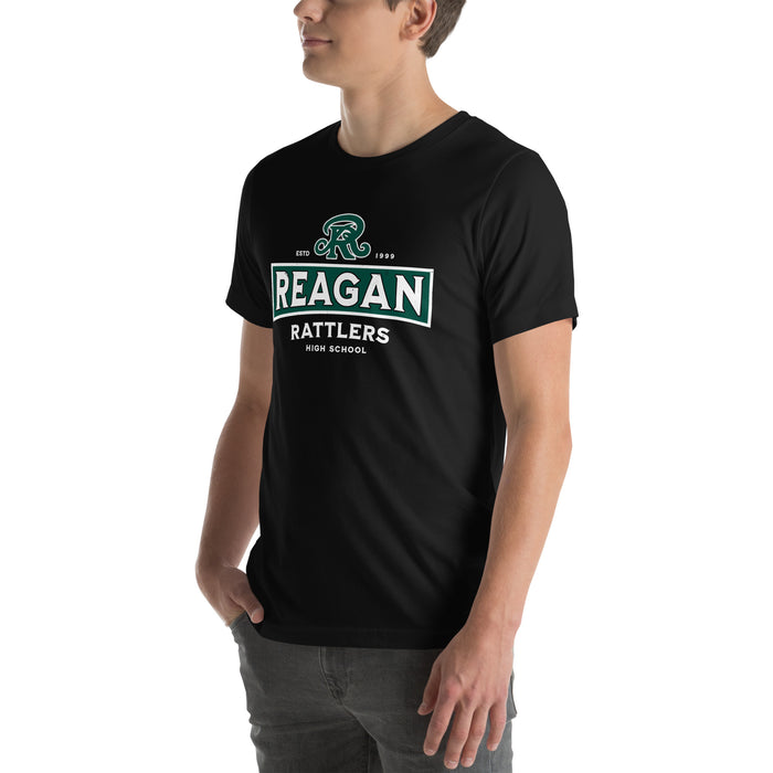 Man wearing Reagan High School Rattlers Black Premium Unisex T-shirt 202