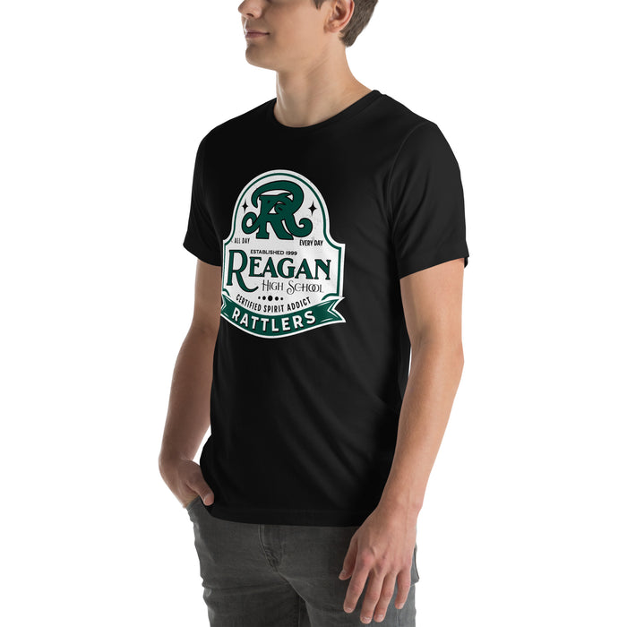 Man wearing Reagan High School Rattlers Black Premium Unisex T-shirt 219