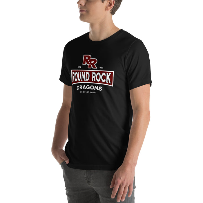 Man wearing Round Rock High School Dragons Black Premium Unisex T-shirt 202