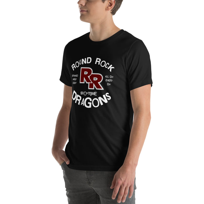 Man wearing Round Rock High School Dragons Black Premium Unisex T-shirt 228