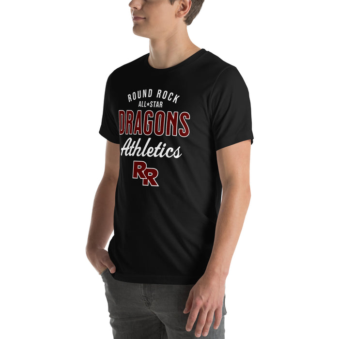 Man wearing Round Rock High School Dragons Black Premium Unisex T-shirt 034