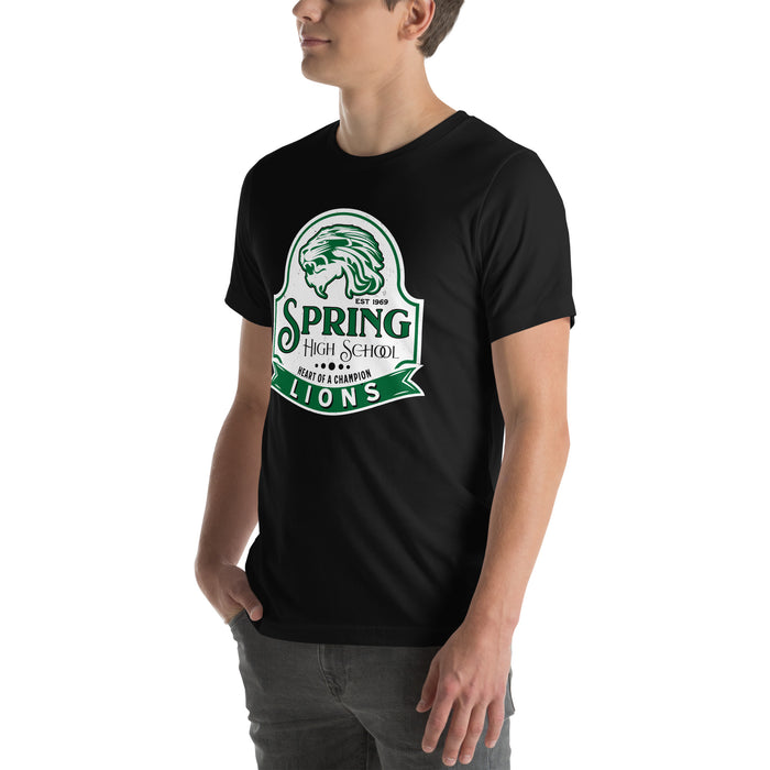 Man wearing Spring High School Lions Black Premium Unisex T-shirt 219