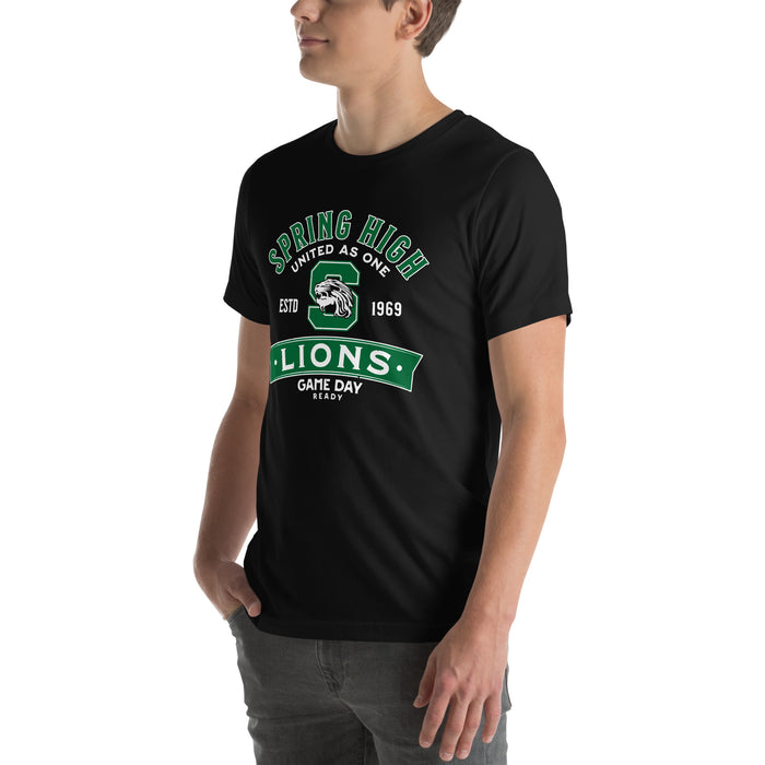 Man wearing Spring High School Lions Black Premium Unisex T-shirt 221