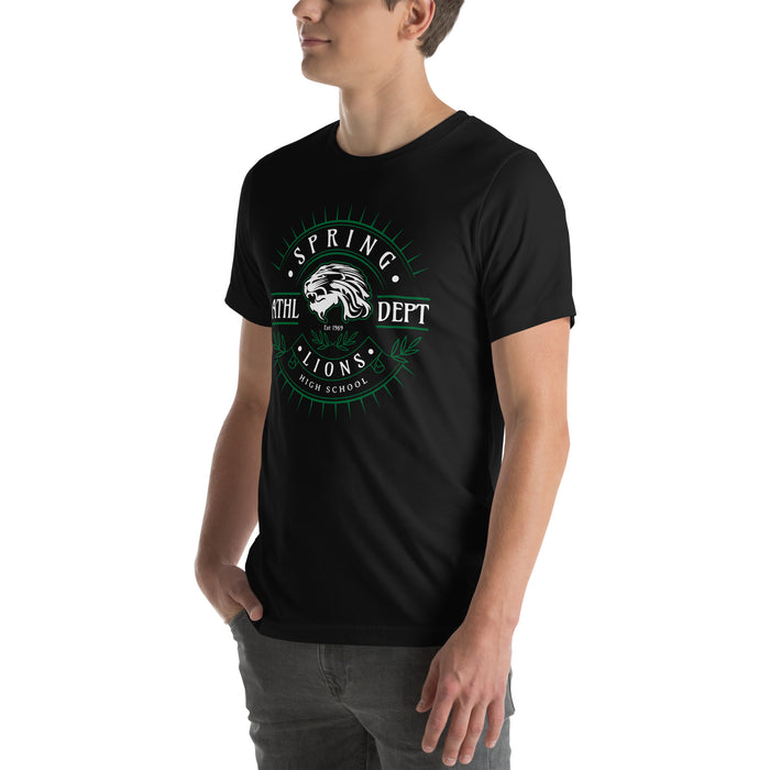 Man wearing Spring High School Lions Black Premium Unisex T-shirt 201