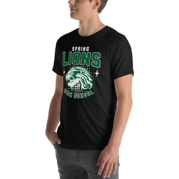 Man wearing Spring High School Lions Black Premium Unisex T-shirt 204