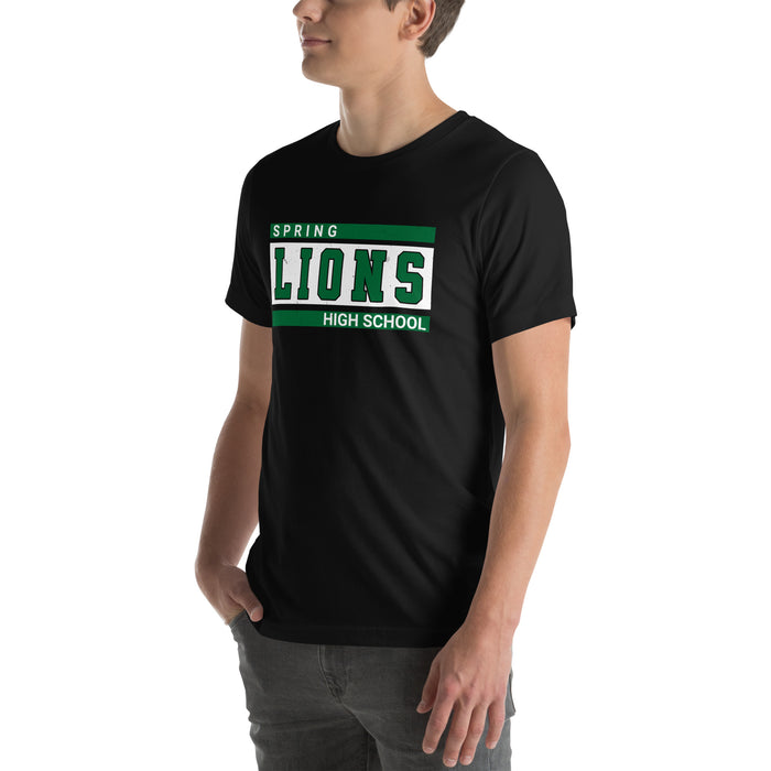 Man wearing Spring High School Lions Black Premium Unisex T-shirt 098