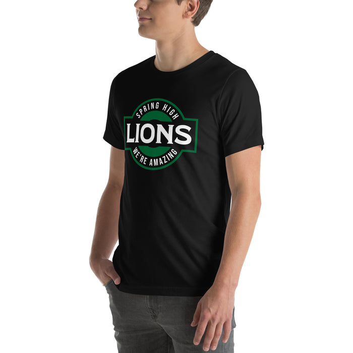 Man wearing Spring High School Lions Black Premium Unisex T-shirt 011