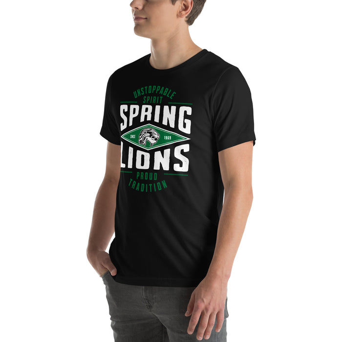 Man wearing Spring High School Lions Black Premium Unisex T-shirt 210