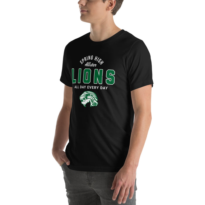 Man wearing Spring High School Lions Black Premium Unisex T-shirt 040