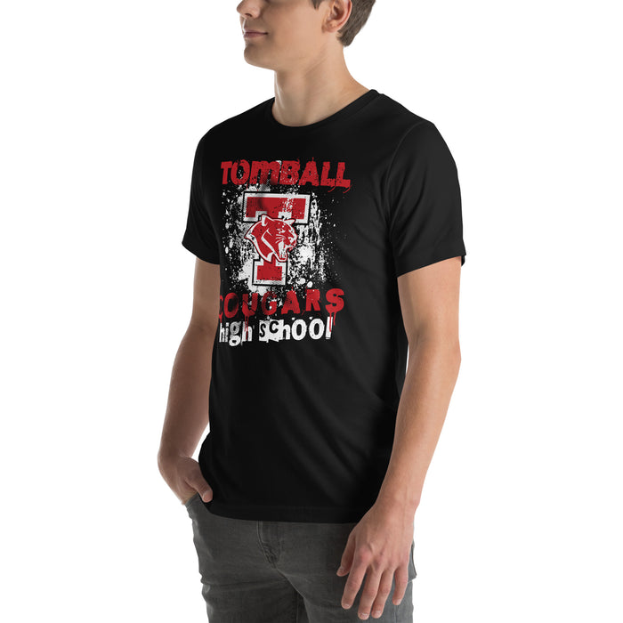 Close-up view of Tomball High School Cougars Black Premium Unisex T-shirt 205