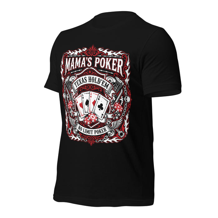 Left profile view of Mama's Poker Premium Unisex T-shirt 221
