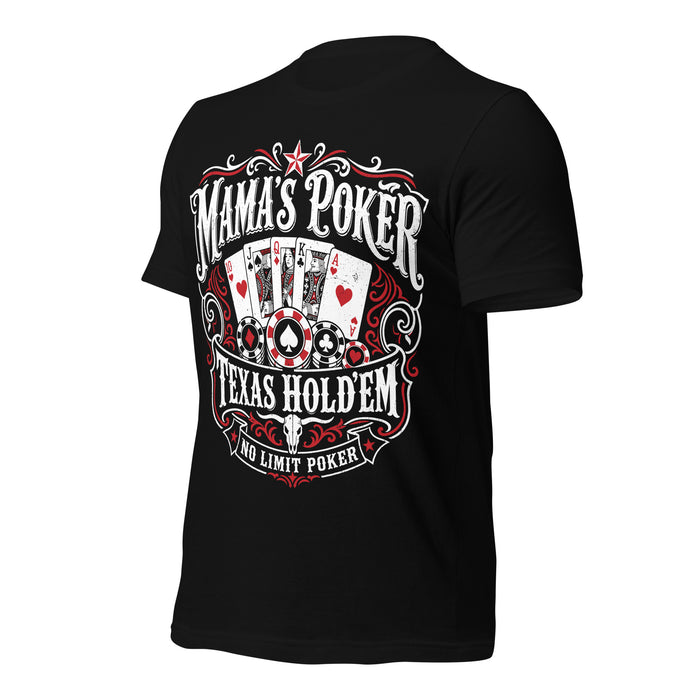 Left profile view of Mama's Poker Premium Unisex T-shirt 222
