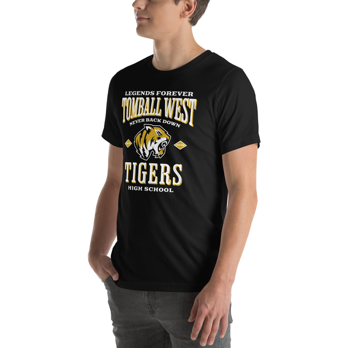 Man wearing Tomball West High School Tigers Black Premium Unisex T-shirt 230