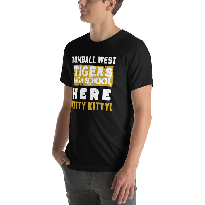 Man wearing Tomball West High School Tigers Black Premium Unisex T-shirt 231