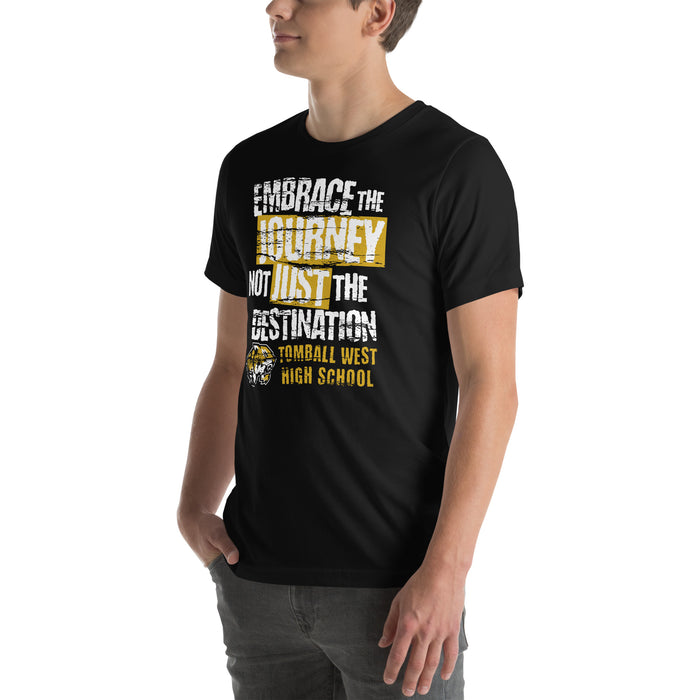 Man wearing Tomball West High School Tigers Black Premium Unisex T-shirt 232