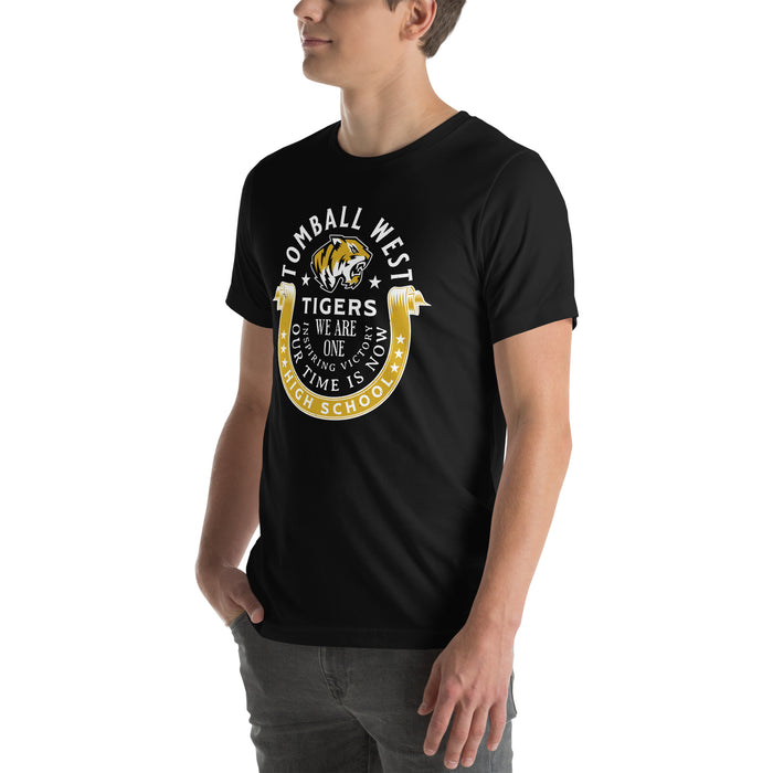 Man wearing Tomball West High School Tigers Black Premium Unisex T-shirt 229