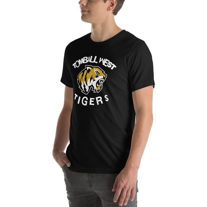 Man wearing Tomball West High School Tigers Black Premium Unisex T-shirt 228
