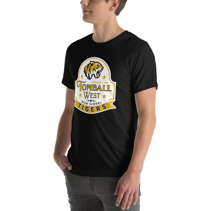 Man wearing Tomball West High School Tigers Black Premium Unisex T-shirt 219