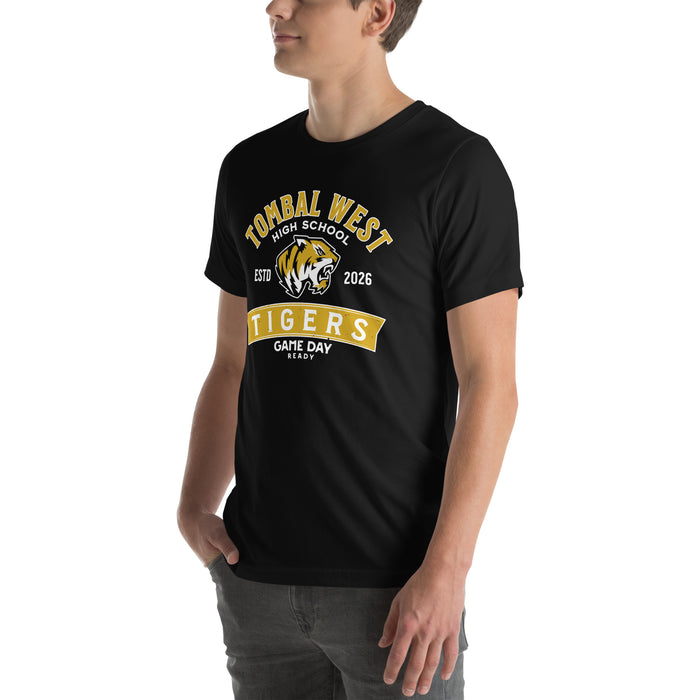 Man wearing Tomball West High School Tigers Black Premium Unisex T-shirt 221