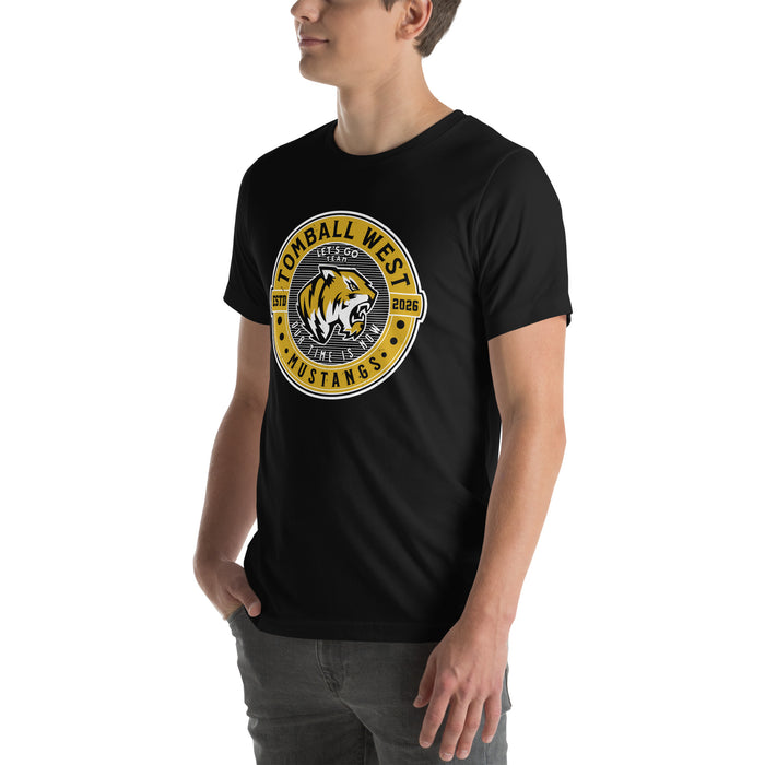 Man wearing Tomball West High School Tigers Black Premium Unisex T-shirt 224