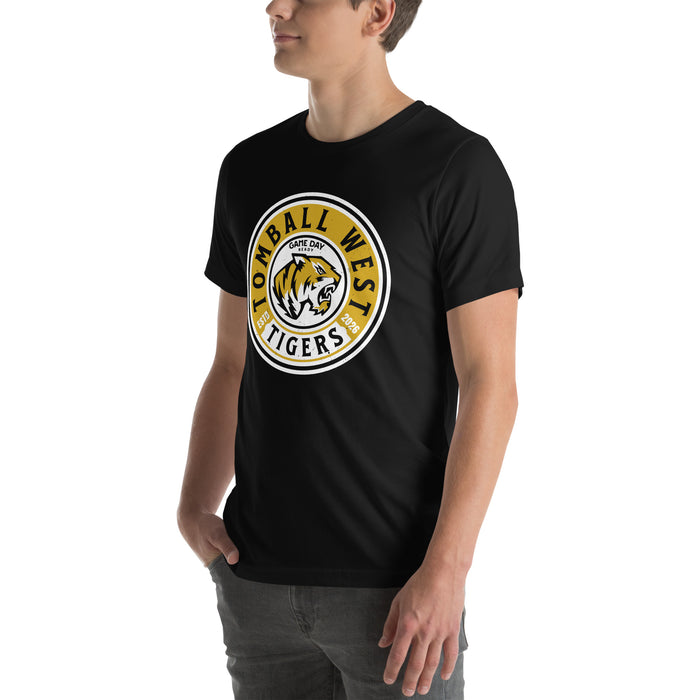 Man wearing Tomball West High School Tigers Black Premium Unisex T-shirt 220