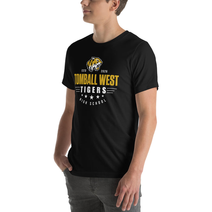 Man wearing Tomball West High School Tigers Black Premium Unisex T-shirt 003