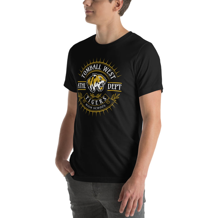 Man wearing Tomball West High School Tigers Black Premium Unisex T-shirt 201