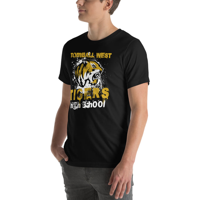 Man wearing Tomball West High School Tigers Black Premium Unisex T-shirt 205