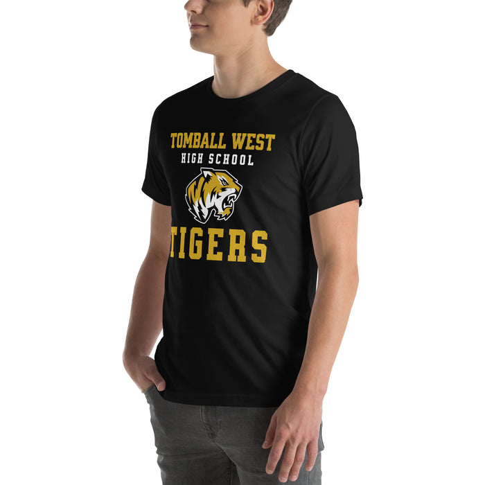 Man wearing Tomball West High School Tigers Black Premium Unisex T-shirt 006
