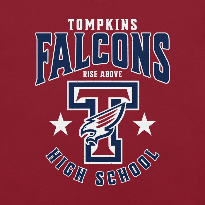 Close-up view of Tompkins High School Falcons Cardinal Red Premium Unisex T-shirt 213