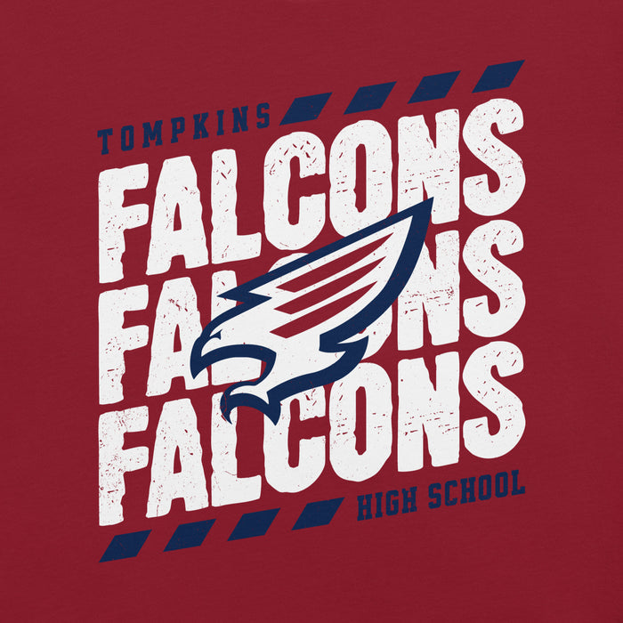 Close-up view of Tompkins High School Falcons Cardinal Red Premium Unisex T-shirt 223