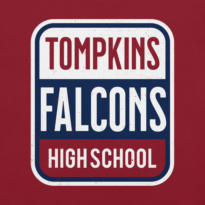 Close-up view of Tompkins High School Falcons Cardinal Red Premium Unisex T-shirt 001