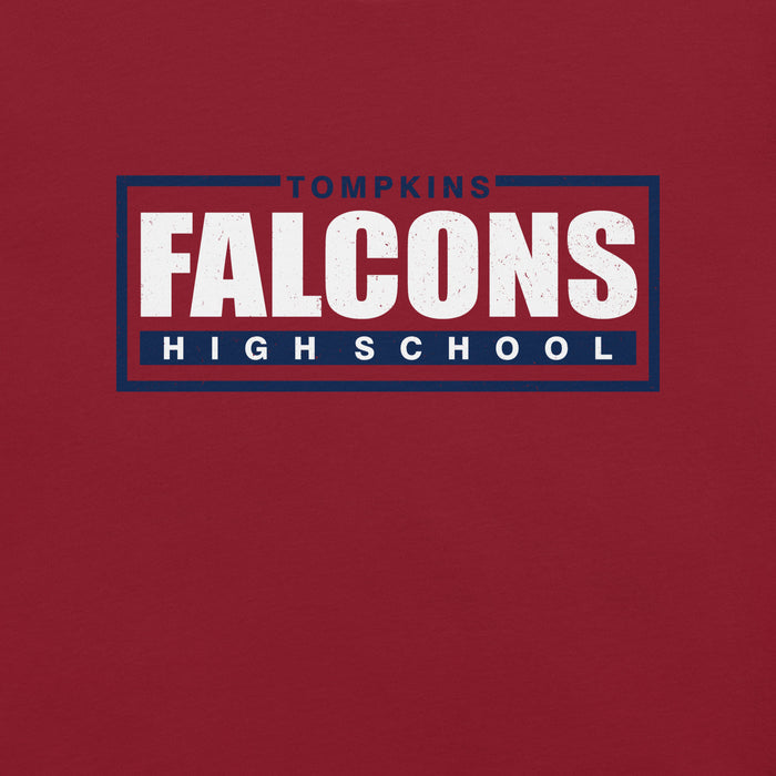 Close-up view of Tompkins High School Falcons Cardinal Red Premium Unisex T-shirt 049