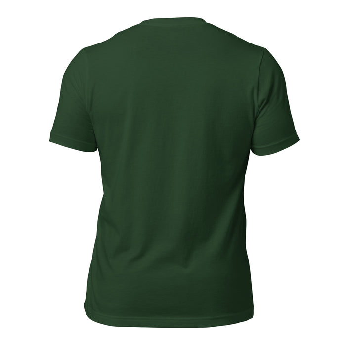 Back view of The Woodlands High School Highlanders Forest Green Premium Unisex T-shirt 233
