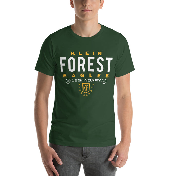 Man wearing a Klein Forest High School Premium Forest Green Unisex T-shirt 03