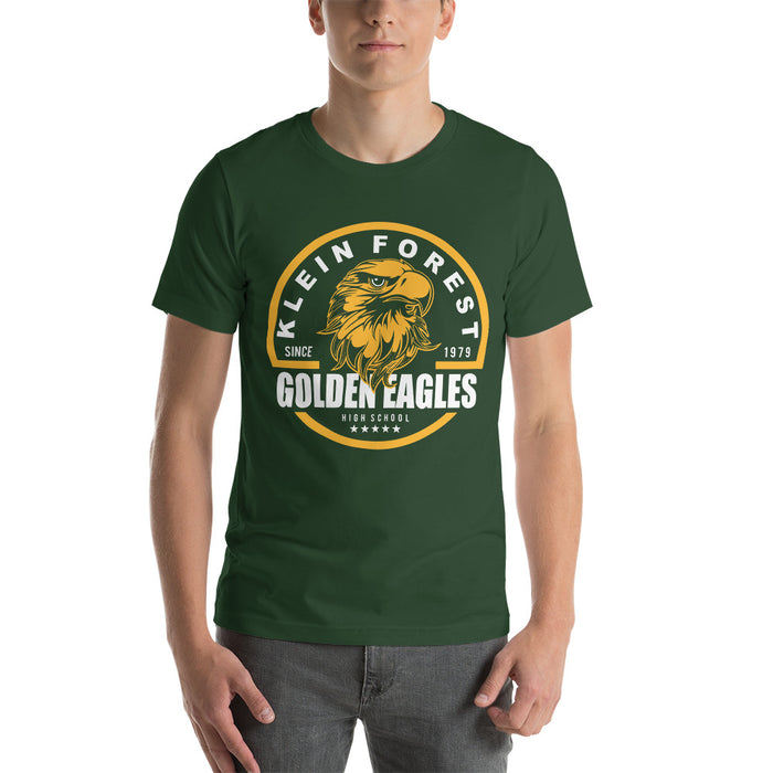 Man wearing a Klein Forest High School Premium Forest Green Unisex T-shirt 04