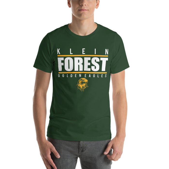 Man wearing a Klein Forest High School Premium Forest Green Unisex T-shirt 07