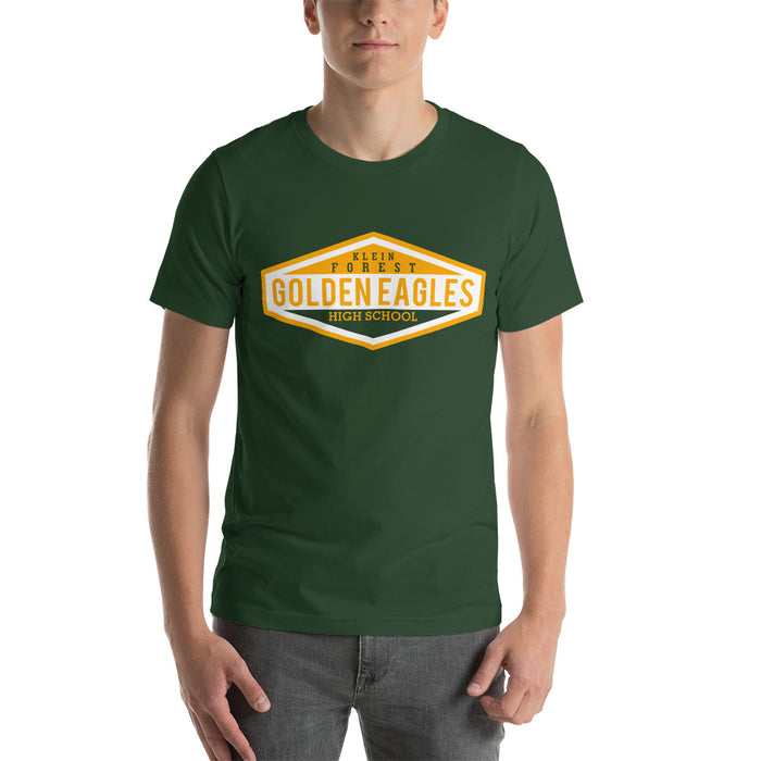 Man wearing a Klein Forest High School Premium Forest Green Unisex T-shirt 09