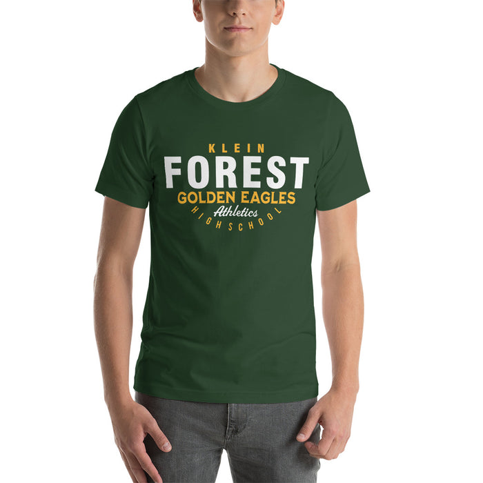 Man wearing a Klein Forest High School Premium Forest Green Unisex T-shirt 12