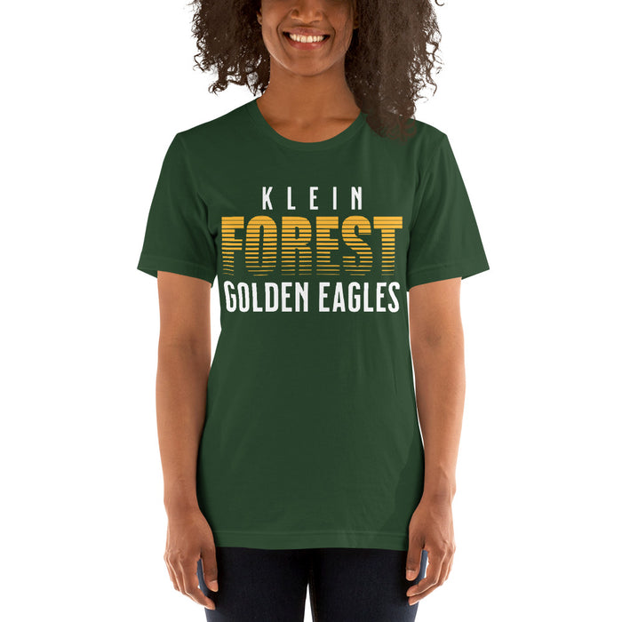 Woman wearing a Klein Forest High School Premium Forest Green Unisex T-shirt 24