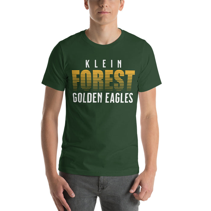 Man wearing a Klein Forest High School Premium Forest Green Unisex T-shirt 24