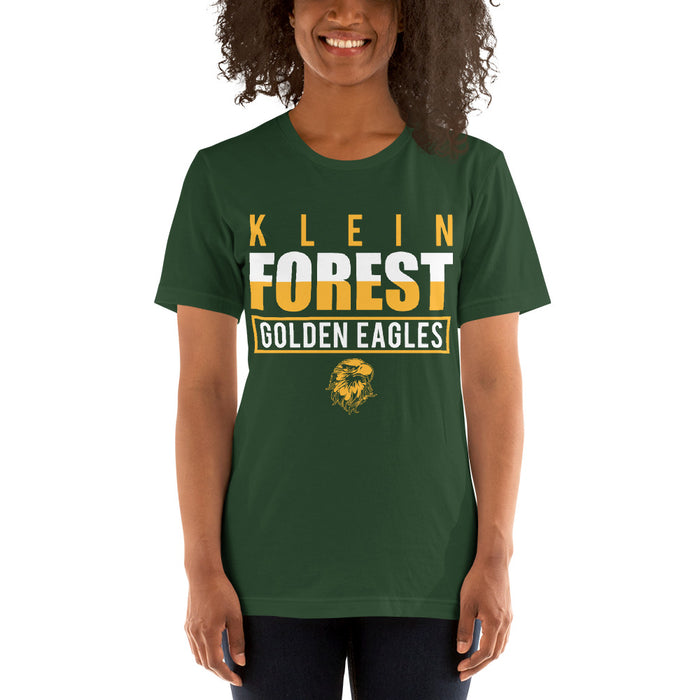 Woman wearing a Klein Forest High School Premium Forest Green Unisex T-shirt 29