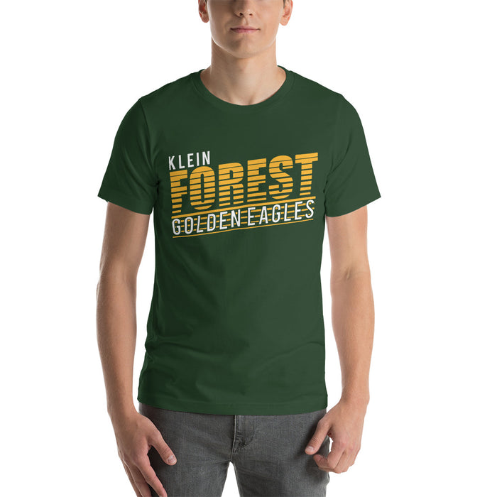 Man wearing a Klein Forest High School Premium Forest Green Unisex T-shirt 32