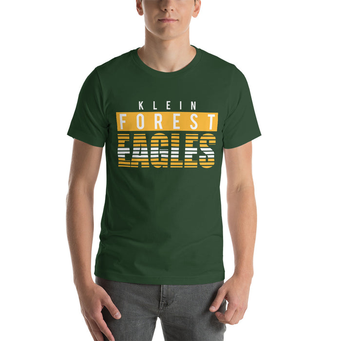 Man wearing a Klein Forest High School Premium Forest Green Unisex T-shirt 35