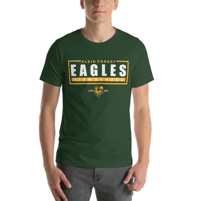 Man wearing a Klein Forest High School Premium Forest Green Unisex T-shirt 49