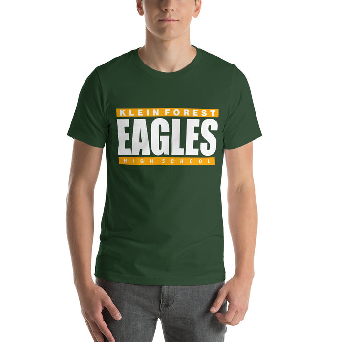 Man wearing a Klein Forest High School Premium Forest Green Unisex T-shirt 98