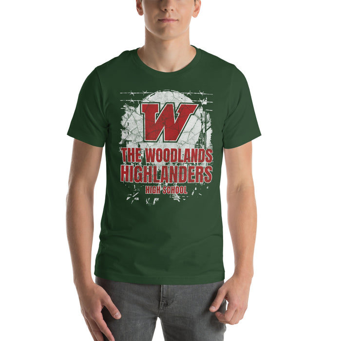 Man wearing The Woodlands High School Forest Green Premium Unisex T-shirt 201