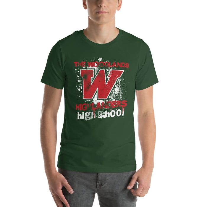 Man wearing The Woodlands High School Forest Green Premium Unisex T-shirt 204